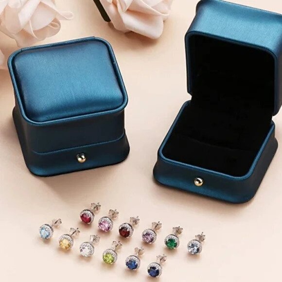 SEPTEMBER 18k White Gold Sapphire Birthstone Diamond Halo Stud Earrings S925 Gem - Picture 5 of 5